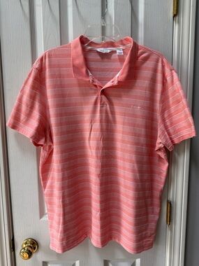 Calvin Klein Men's Pink & White Striped Polo Shirt